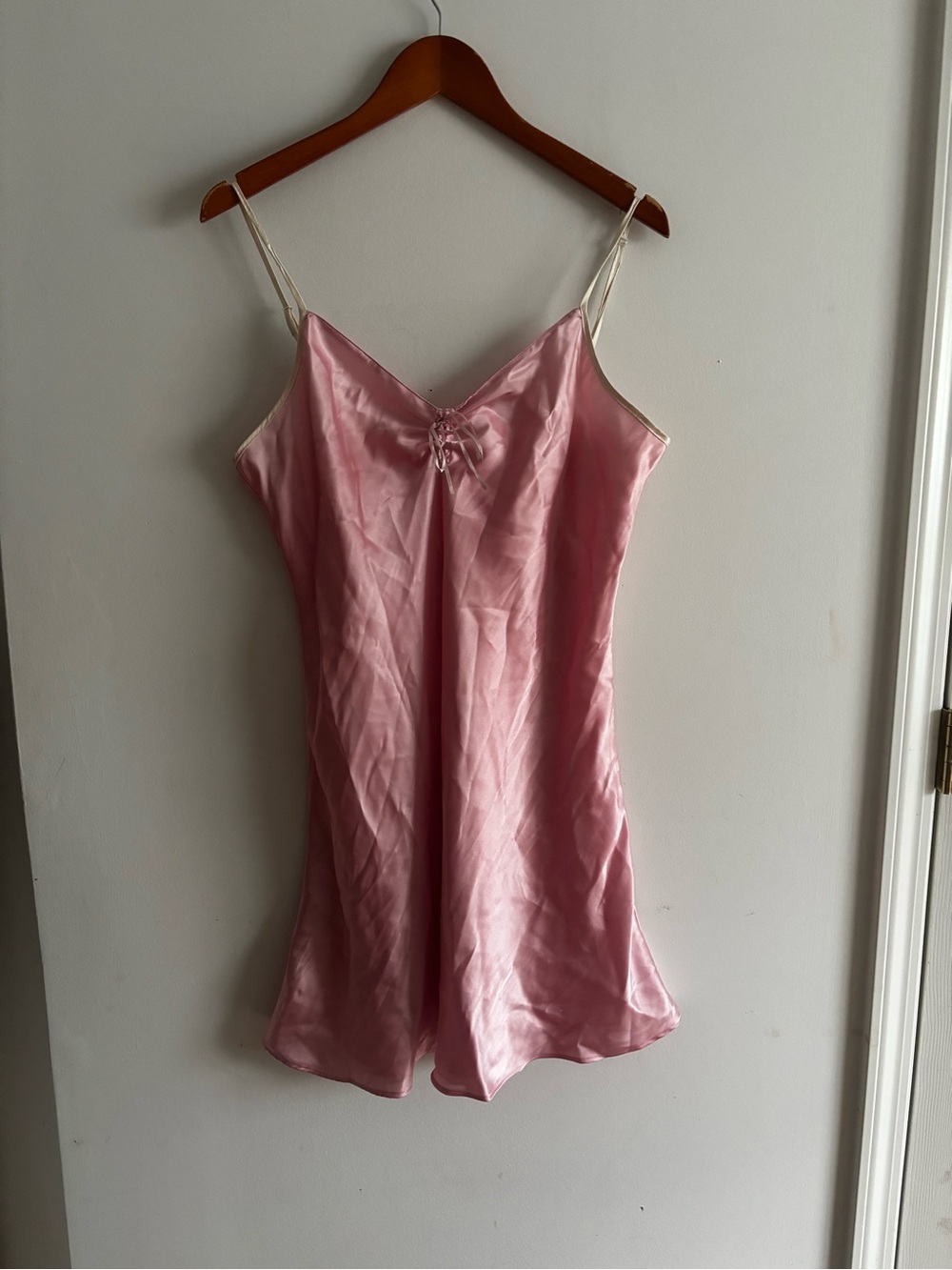 Source Unknown Pink Satin Lace-Up Chemise Slip
